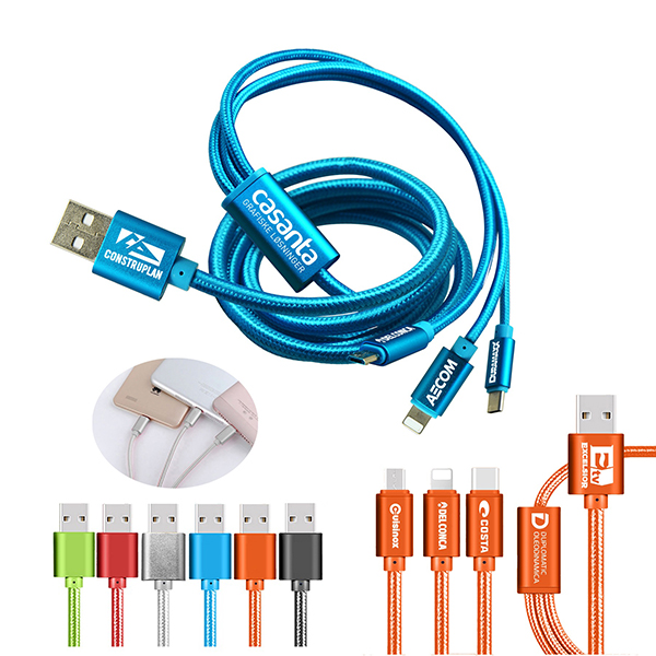 The Virgo 3 in 1 Charging Cable Android, iPhone, Type C adapters