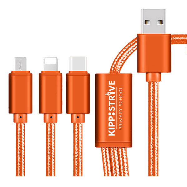 The Virgo 3 in 1 Charging Cable Android, iPhone, Type C adapters