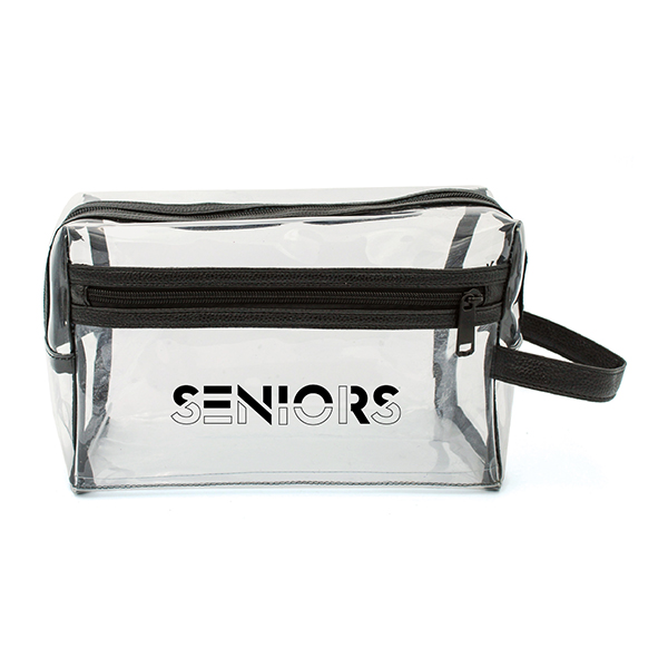 Clear Vinyl Toiletry Bag w/ Leatherette Accent