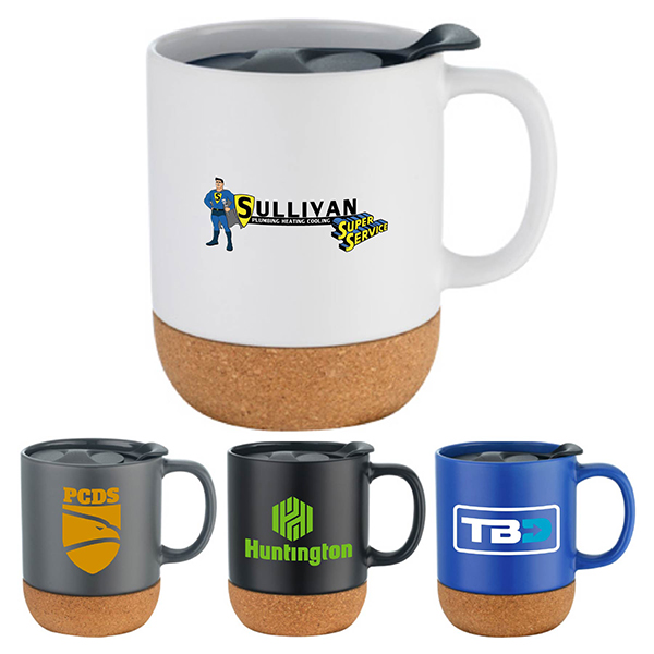 12 oz. Cork Base Ceramic Mug with Lid